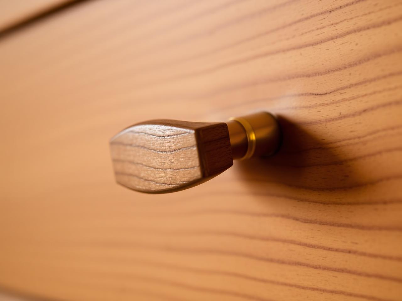 Detalhe de marcenaria fina com puxador dourado
